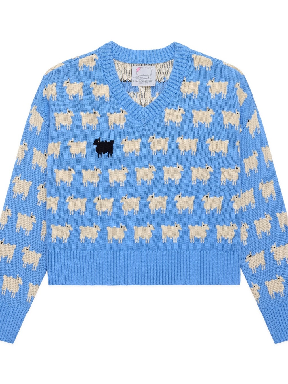 Blue Sheep Pattern V-Neck Women's Sweater